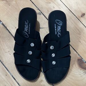 Onex Black Slide Sandals with Sparkling Rhinestones